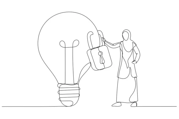 Desenho Proprietário Empresária Muçulmana Com Ideia Lâmpada Bloqueada Com Cadeado —  Vetores de Stock