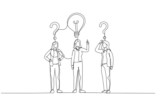 Рисунок Бизнесвумен Вопросом Поет Лампы Идея Концепции Найти Правильное Решение — стоковый вектор