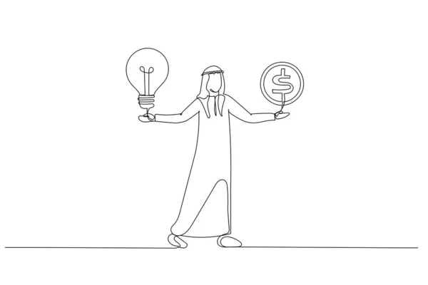 Εικονογράφηση Του Αραβικού Μουσουλμανικού Επιχειρηματία Την Ιδέα Λαμπτήρα Στο Χέρι — Διανυσματικό Αρχείο