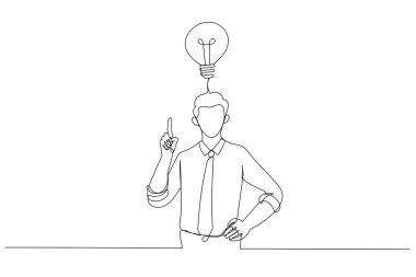 Yeni bir fikirden sonra iş adamının mutlu resmini çizmek. Tek satır aralıksız sanat biçimi