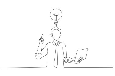 Şaşırmış iş adamının çizgi filmi parmak yukarı, çözümü bul. Bir satır tarzı sanat