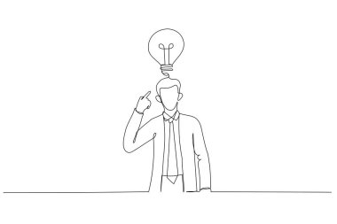 İş adamının bir parmağıyla kafasını göstermesi ve fikri hatırlaması. Tek satır aralıksız sanat