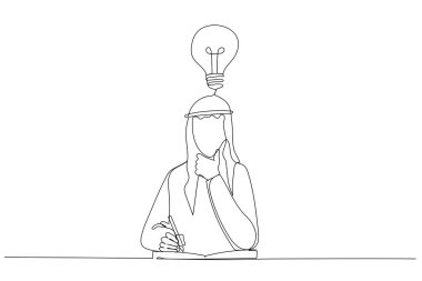 Arap iş adamlarının dizüstü bilgisayarda oturup notlar için üretken fikirler üzerinde düşündükleri karikatür. Bir satır sanat tarzı