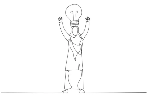 Illustration Une Femme Affaires Musulmane Tête Ampoule Style Art Ligne — Image vectorielle