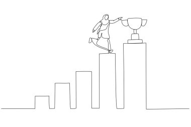 Müslüman iş kadınını kazanmanın çizimi başarı ödülü konseptini kazanmak için bar grafiğini yükseltti. Tek satır sanat tarzı