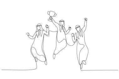 Arap işadamının çizimleri elinde kupa ile havaya sıçrıyor ve tanınıyor. Tek satır aralıksız sanat biçimi