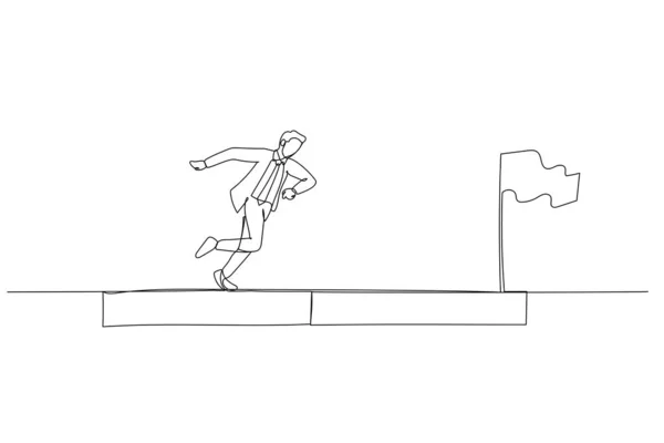 Cartoon Van Zakenman Draaien Voortgangsbalk Succes Vlag Concept Van Vooruitgang — Stockvector
