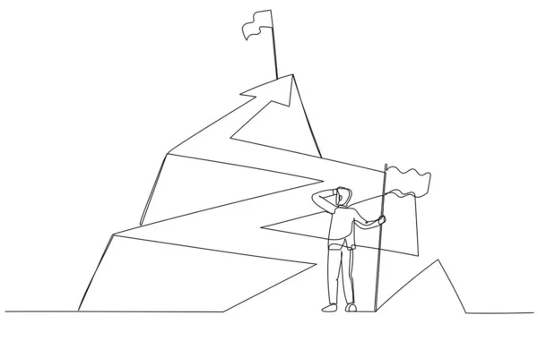 Illustration Affärsman Med Flagga Tittar Flaggan Från Toppen Pilen Single — Stock vektor