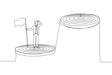 İşadamı tasviri merdivenleri tırmanıyor hedefe ulaşıyor ve sonraki büyük adımı arıyor. Tek satır sanat tarzı