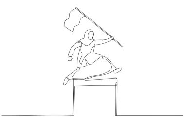 Önde gelen bir bayrak taşıyan Müslüman iş kadınının, kararlılık kavramının üzerinden atladığı bir hayal. Devamlı çizgi sanatı