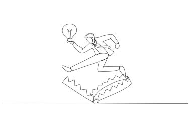 İş adamının çizgi filmi iyi bir iş fikri ampulü ile tuzaktan kaçınır. Aralıksız bir çizgi sanat tarzı