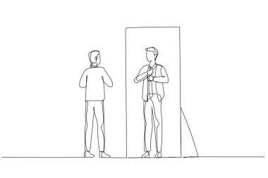 İş adamının çalışmaya hazırlandığı görüntüsü. Tek satır sanat tarzı