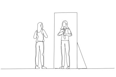 İş kadını çizimi işe hazırlanıyor. Bir satır sanat tarzı