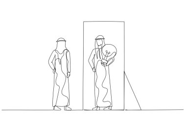 Arap adamın iç konuşmadan sonra parlak bir iş fikri bulduğu tasviri. Bir satır tarzı sanat