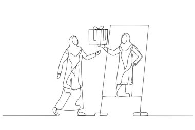 Karikatür kadın tesettür takıyor zaferi kutlarken kendini ödüllendiriyor. Bir satır sanat tarzı