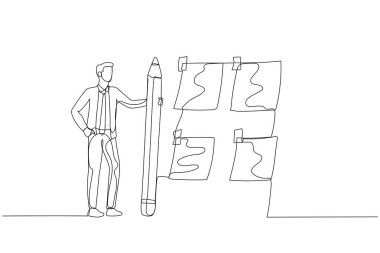 Yapışkan notları olan bir işadamı tasviri işi öncelik sırasına koyuyor. Tek satır aralıksız sanat