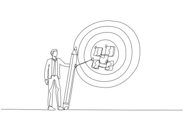 İş adamı çizgi filmi notlara gol atar ve hedef belirleme kavramını büyük dart tahtasına koyar. Bir satır sanat tarzı