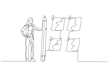 Kalem gibi yapışkan notları olan bir iş kadını çizimi işi öncelikli kılıyor. Bir satır tarzı sanat