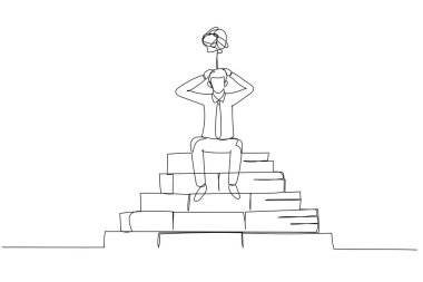 Evrak işleri yüzünden iş adamının çizimi stresli. Tek satır aralıksız sanat biçimi