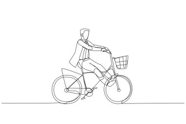 Illustration of businessman riding high speed bicycle all gass no break. Single line art style