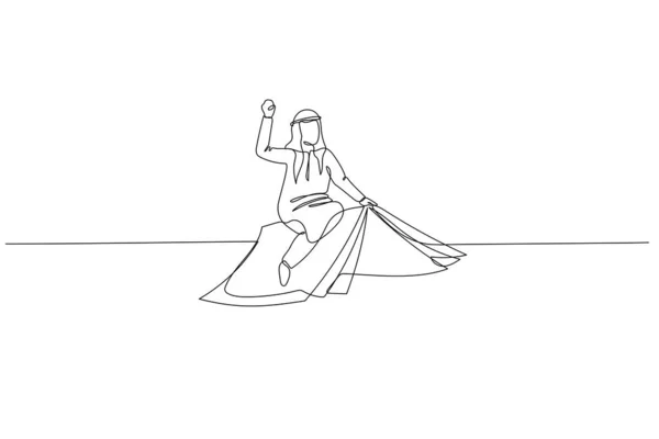 Cartoon Arab Businessman Using Flying Book Metaphor Knowledge Education One — Stockový vektor