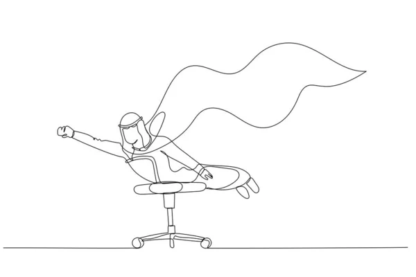 Cartoon Arab Businessman Cape Office Chair Pose Hero Continuous Line — Vector de stock