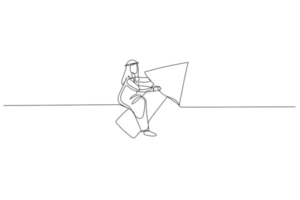 Drawing Arab Businessman Riding Arrow Moving Objective Metaphor Business Mission — Διανυσματικό Αρχείο