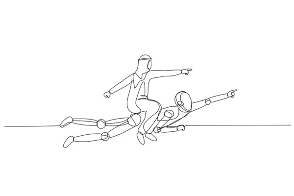 Illustration Arab Businessman Riding Robot Metaphor Artificial Intelligence One Line — Image vectorielle
