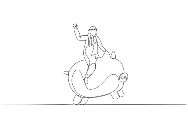 Illustration Arab Businessman Riding Piggy Bank Metaphor Investment Saving Single — ストックベクタ