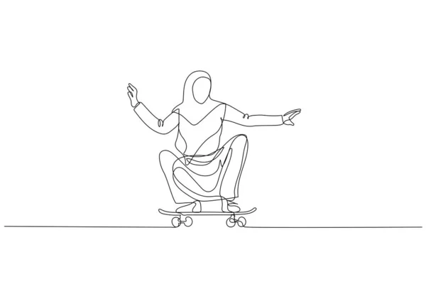 Εικονογράφηση Μουσουλμάνου Γυναίκα Ιππασία Skateboard Μεταφορά Για Δουλειά Του Συνηθισμένου — Διανυσματικό Αρχείο