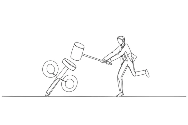 Drawing Businessman Using Hammer Smash Percentage Sign Floor Concept Interest — ストックベクタ