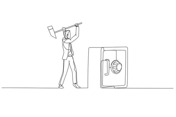 Illustration Businessman Try Break Safety Deposit Box Hammer Concept Crime — Vetor de Stock
