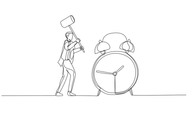 Illustration Businessman Hammer Try Break Alarm Clock Concept Deadline Single — Stockvector