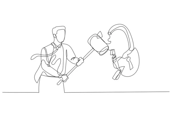 Illustration Businessman Hammer Smash Padlock Concept Problem Solving Single Line — Archivo Imágenes Vectoriales
