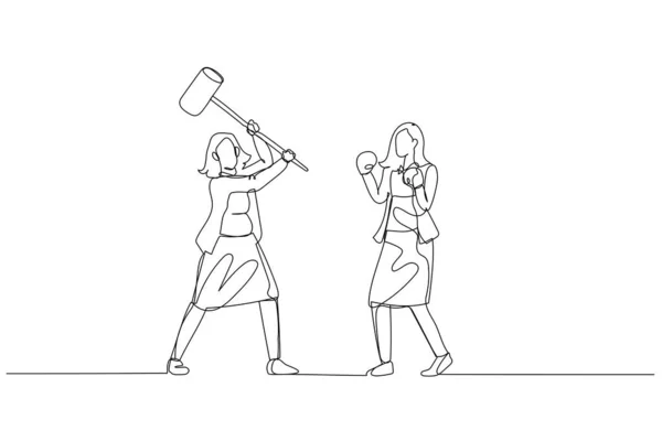 Illustration Businesswoman Try Fight Colleague Blunt Weapon Concept Human Resource — Stockvektor