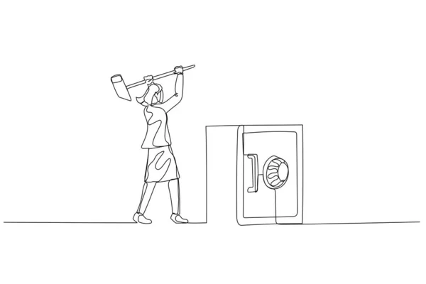 Dibujo Mujer Negocios Tratar Romper Caja Seguridad Con Martillo Concepto — Archivo Imágenes Vectoriales