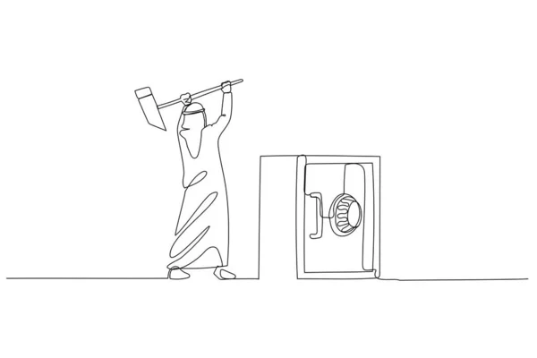 Illustration Arab Businessman Try Break Safety Deposit Box Hammer Concept — Vector de stock