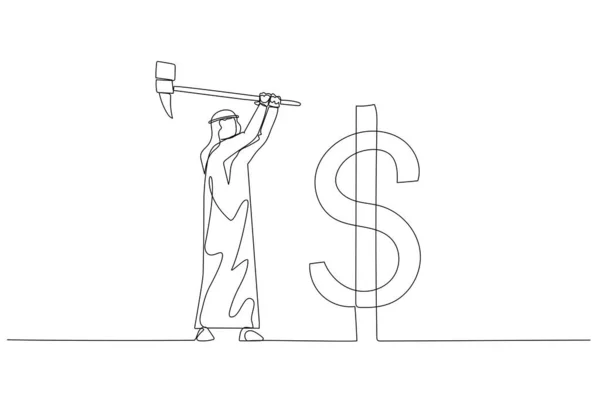 Illustration Arab Businessman Hammer Hit Dollar Sign Usd Sign Concept — Vector de stock