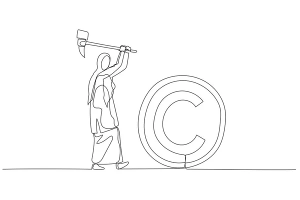 Drawing Muslim Woman Hammer Try Smash Copyright Sign Concept Copyright — 图库矢量图片