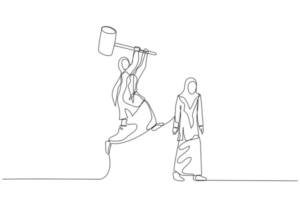 Illustration Muslim Woman Try Hit Boss Concept Stress Work One — Archivo Imágenes Vectoriales