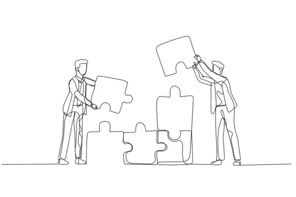 Illustration Des Geschäftsmannes Der Puzzle Turm Herstellt Konzept Der Teamarbeit — Stockvektor