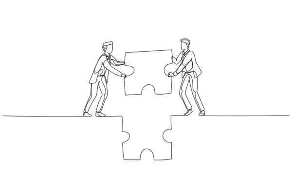 Illustration Von Geschäftsmann Und Partner Halten Rätsel Und Versuchen Eine — Stockvektor