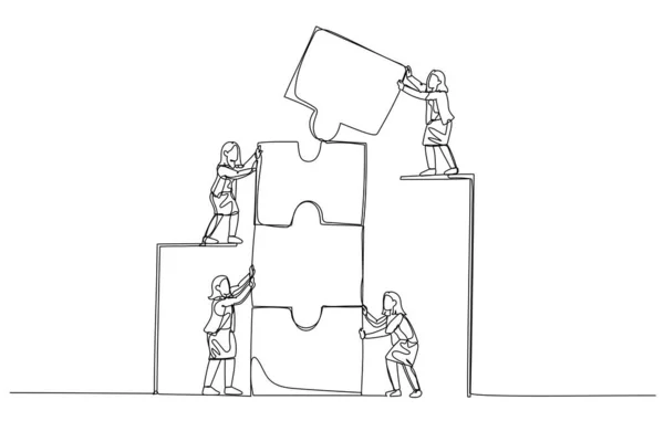 Illustration Einer Geschäftsfrau Mit Einem Mitarbeiter Der Puzzleteile Verbindet Konzept — Stockvektor