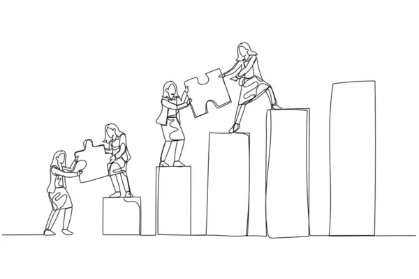 Illustration Von Geschäftsfrau Und Team Bringen Rätsel Die Spitze Konzept — Stockvektor