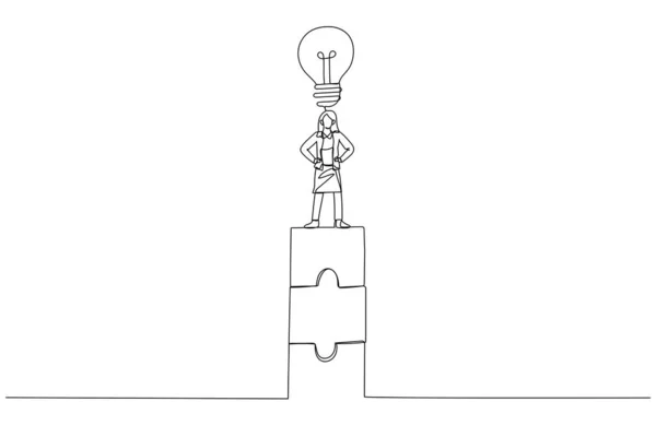 Illustration Der Geschäftsfrau Auf Puzzle Turm Sitzen Konzept Der Teamarbeit — Stockvektor