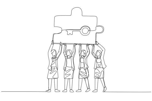 Karikatura Obchodnice Kamarádky Spojující Skládačku Jako Klíče Pojem Partnerství Jednoduchá — Stockový vektor