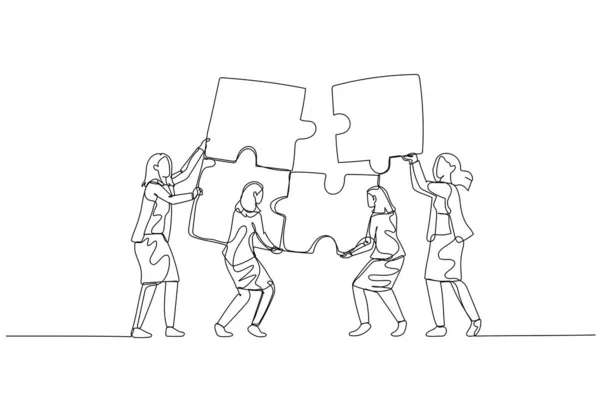 Illustration Einer Geschäftsfrau Mit Einem Team Das Puzzle Zusammenbringt Konzept — Stockvektor