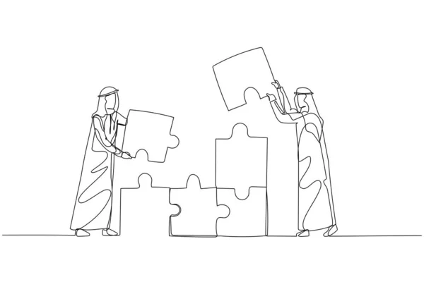 Illustration Homme Affaires Arabe Faisant Une Tour Puzzle Concept Travail — Image vectorielle