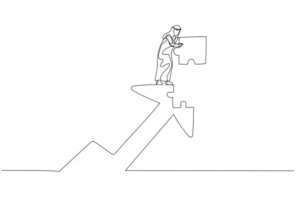Die Zeichnung Eines Arabischen Geschäftsmannes Setzte Das Letzte Puzzleteil Den — Stockvektor