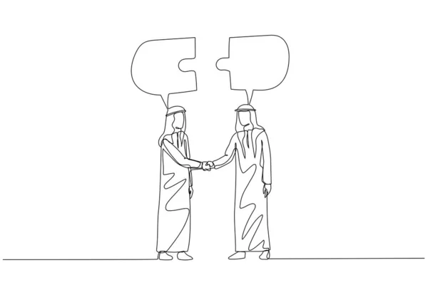 Zeichnung Eines Arabischen Geschäftsmannes Mit Geschäftspartner Verbindet Chat Blase Konzept — Stockvektor